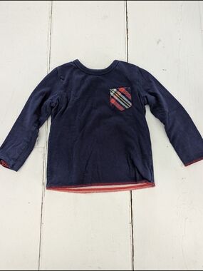 Kids Navy Long-Sleeve Shirt with Plaid Pocket